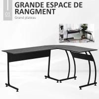 HOMCOM Bureau Informatique multimédia Bureau d'angle Design Contemporain métal Blanc Imitation Bois Noir(m-4)