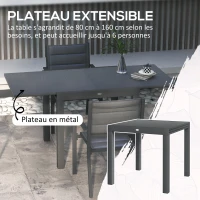 Outsunny Salon de jardin ensemble table et chaises 5 pièces avec 1 table à manger extensible 4 chaises dossier haut gris foncé(m-4)