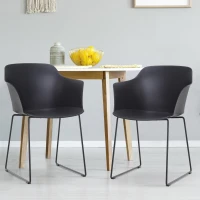 HOMCOM Lot de 2 chaises salle à manger chaise de salon avec accoudoirs pieds en métal 58 x 51 x 82 cm noir(m-2)