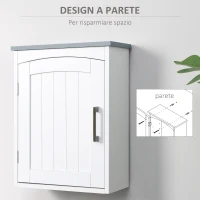 kleankin Mobile Pensile Bagno a un'Anta con Mensola Regolabile, 41x18.5x52cm, Bianco e Grigio(m-6)
