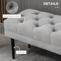 HOMCOM Velvet Bed End Bench, Button Tufted Window Seat, Hallway Shoe Bench, Upholstered Accent Lounge Chair Stool for Living Room, Bedroom, Grey(m-6)
