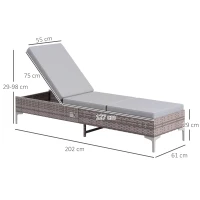 Outsunny Outdoor PE Rattan Sun Lounger Set of 2, Multi-position Backrest Adjustable Single Recliner Sunbed Daybed with Removeable & Washable Cushion, for Patio, Garden, Light Grey(m-3)