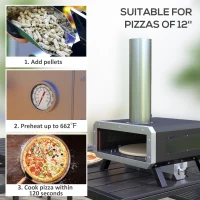 Outsunny Portable Wood Pellet Pizza Oven with 12" / 30cm Rotating Pizza Stone, Peel and Cover, Wood Fired Pizza Maker with Thermometer for Outdoor Garden Cooking(m-4)