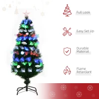 HOMCOM 4FT Pre-Lit Artificial Christmas Tree w/ Fibre Optic Baubles Fitted Star LED Light Holiday Home Xmas Decoration-Green(m-5)