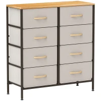 HOMCOM Fabric Chest of Drawers, Industrial Bedroom Dresser with 8 Fabric Drawers, Steel Frame and Wooden Top for Nursery, Living Room, Hallway, Cream White(m-1)
