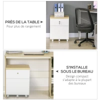 Vinsetto Caisson de bureau sur roulettes 2 tiroirs coulissants verrouillables trieur à dossiers 47 x 39,5 x 62 cm blanc(m-4)