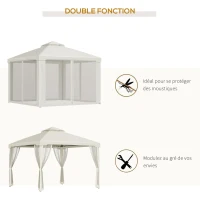 Outsunny Tonnlle de jardin barnum pavillion de jardin 3 x 3 double toit avec moustiquaires amovibles imperméable crème(m-5)