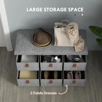 HOMCOM Shoe Bench with Seat, Shoe Storage Bench with Cushion and 6 Fabric Drawers for Entryway, Hallway, Living Room, Bedroom, Light Grey(m-5)