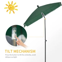Outsunny Garden Parasol Umbrella, Outdoor Market Table Umbrella with Ruffles & Aluminium Pole, Rectangular Tilting Parasol Sun Shade Canopy, 2 x 1.3m, Green(m-4)
