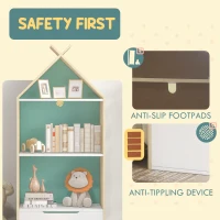 AIYAPLAY Kids Bookshelf with 3 Shelves, Drawer, Anti-tip Device, Anti-Slip Foot Cover, for Kids Room, Green(m-6)