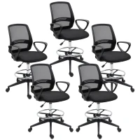 Vinsetto Ergonomic Mesh Back Drafting Chair, Tall Office Chair, Draughtsman Chair with Adjustable Height and Footrest 360° Swivel, Set of 5(m-11)