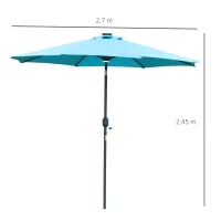 Outsunny Parasol lumineux octogonal inclinable dim. Ø 2,7 x 2,45H m parasol LED solaire métal polyester haute densité bleu turquoise(m-3)