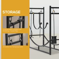 Outsunny Metal Firewood Log Holder Indoor Outdoor Firewood Rack Fireplace 2 Tier Wood Storage Shelf with 4 Tools, Hooks, Scrolls, Black, 84W x 33D x 76H cm(m-5)