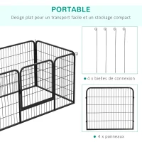 PawHut Luxe parc enclos modulable acier 4 panneaux et 1 porte pour chiens, lapins, rongeurs, petits animaux, intérieur et extérieur 125L x 70H cm noir(m-4)