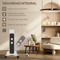 HOMCOM Radiador Eléctrico bajo Consumo 2000 W Calefactor de Mica con Protección contra Vuelcos y Sobrecalentamiento Blanco(m-6)