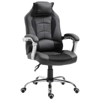 HOMCOM Gaming Silla Reclinable de Ergonómico hasta 130°con Reposacabezas Cojín Grosor 10cm Cuero Carga 120kg 67x69x118-127cm(m-10)