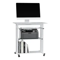 HOMCOM Compact Computer Desk with Keyboard Tray and Wheels, Mobile Home Office Desk for Small Spaces with Sliding Tempered Glass Shelf, White(m-1)