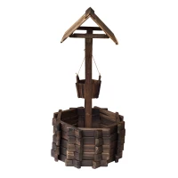 Outsunny Wooden Wishing Well Planter Outdoor Flower Pot Backyard Garden Decor w/ Bucket(m-7)