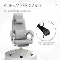 Vinsetto Sedia da Ufficio Ergonomica, Sedia da Scrivania con Rotelle, Cuscino Lombare, Poggiatesta e Poggiapiedi Estraibile, Grigia 62x68x117-127cm(m-4)