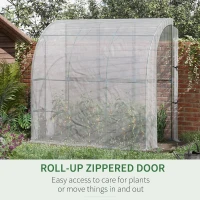 Outsunny Outdoor Walk-In Lean to Wall Greenhouse with Zippered Roll Up Door and PE Cover, 214L x 118W x 212Hcm, White(m-6)