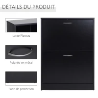 HOMCOM Armoire à Chaussures Meuble à Chaussures dim. 60L x 24l x 80H cm 2 Portes abattantes Noir(m-7)