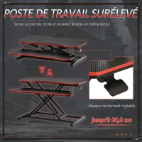 Vinestto Convertisseur bureau assis debout poste de travail réglable en hauteur - support ordinateur avec plateau clavier - acier MDF noir rouge(m-4)