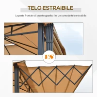 Outsunny Gazebo Pergola da Esterno 3.3x3.3m con Doppio Tettuccio e Telo Estraibile, Marrone Chiaro(m-7)
