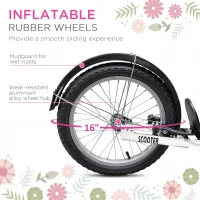 HOMCOM Kids Scooter, Kick Stunt Scooter with Adjustable Handlebar, Dual Brakes, Basket, Cupholder, Mudguard, 16" Inflatable Rubber Wheels, for 5-12 years, Pink(m-7)