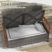 Outsunny Banc de jardin 2 places avec coussin d'assise rembourré - 2 en 1 avec coffre de rangement(m-7)