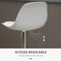 HOMCOM Set 2 Sgabelli da Cucina di Design Girevoli con Schienale, Poggiapiedi e Altezza Regolabile, in Similpelle e PP, Base in Acciaio, 38x42x82-104cm, Bianco(m-5)