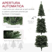 HOMCOM Albero di Natale Innevato Alto 180 cm con 618 Rami, Pigne e Base in Acciaio(m-6)