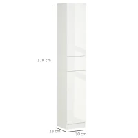 kleankin Colonna Bagno con Cassetto e 2 Armadietti Bianco Lucido, 30x28x170cm(m-3)