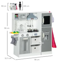 AIYAPLAY Toy Kitchen with Lights, Sounds, Apron and Chef Hat, Ice Maker, Microwave, for Ages 3-6 Years - White(m-3)