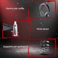 HOMCOM Scrivania PC Postazione Gaming con Gancio per Cuffie e Porta Tazza, Metallo e Legno, 122x66x96cm, Nero e Rosso(m-7)