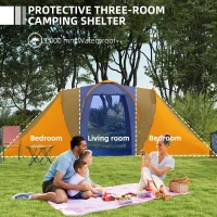Outsunny Large Camping Tent Tunnel Tent with 2 Bedroom and Living Area, 2000mm Waterproof, Portable with Bag for 4-6 Man, Orange(m-4)