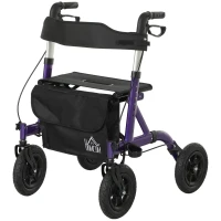 HOMCOM Folding Rollator Walker with Seat, Backrest, Lightweight Walking Frame with Storage Bag, Dual Brakes, All-terrain Wheels, Adjustable Handle Height, 4 Wheeled Walker for Seniors, Purple(m-11)