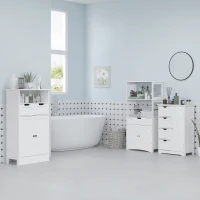 kleankin Mobile Bagno con Mensole, Armadietto e Cassetto, Mobiletto da Bagno Multiuso in Legno, Bianco,  60x33x122.5cm(m-4)