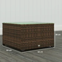 Outsunny 62 x 62cm Glass-Top Rattan Side Table - Brown(m-3)