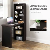 HOMCOM Bureau avec rangement pliable murale rabattable avec bibliothèque poste de travail tableau à craie et étagère réglable(m-5)