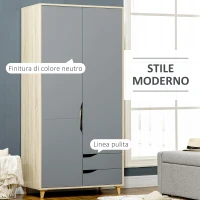 HOMCOM Guardaroba a 2 Ante in Truciolato e MDF con Binario, 3 Ripiani e 2 Cassetti per Soggiorno e Camera, 88.9x50.1x184.5 cm(m-4)