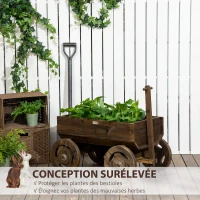 Outsunny jardinière design charrette avec 4 roues et poignée - carré Potager dim. 93L x 55l x 137H cm - Bois Sapin(m-5)