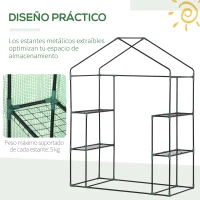 Outsunny Invernadero de Jardín 141x72x191 cm Vivero Casero con 4 Estantes Puerta Enrollable Cubierta de PE 140g/m² y Marco de Acero para Cultivos Plantas Macetas Flores Verde(m-6)