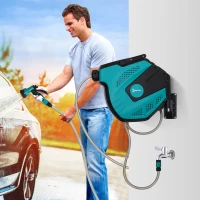 DURHAND 15m Garden Auto Hose Reel Wall Mounted Retractable 7 Patterns Spray Nozzle(m-12)