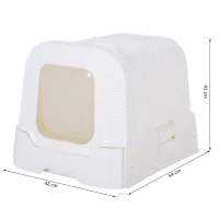 PawHut Maison de toilette pour chat tiroir à litière coulissant porte battante filtre odeur + pelle fournis 54L x 42l x 41H cm blanc(m-3)