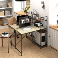 HOMCOM Bureau d'ordinateur avec étagère réversible à 4 niveaux table d'ordinateur cadre en acier 110 x 53 x 115,5 cm chêne noir(m-7)