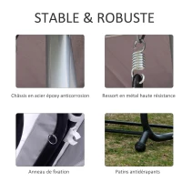 Outsunny Balancelle de Jardin 3 Places Convertible Toit Inclinaison réglable 2 tablettes Support 2L x 1,2l x 1,64H m métal époxy Noir Polyester gris clair(m-7)