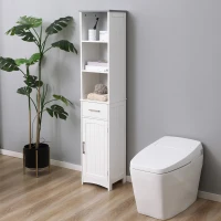 kleankin Tall Bathroom Storage Cabinet with 3 Tier Shelf, Cupboard, Drawer, Door, Freestanding Linen Tower, Slim Side Organizer, White(m-10)