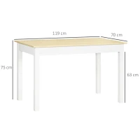 HOMCOM Tavolo da Pranzo 4-6 Posti Design Moderno per Cucina e Soggiorno, 119x70x75cm, Bianco e Legno(m-3)