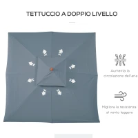 Outsunny Ombrellone da Giardino 3x3m con 8 Stecche in Bamboo e Copertura Parasole a 2 Livelli, Grigio(m-5)
