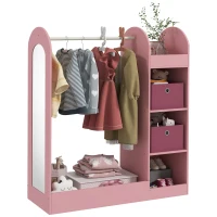 AIYAPLAY Kids Clothes Rail with Storage Shelf, Boxes, Mirror for Bedroom, Nursery, Pink(m-1)